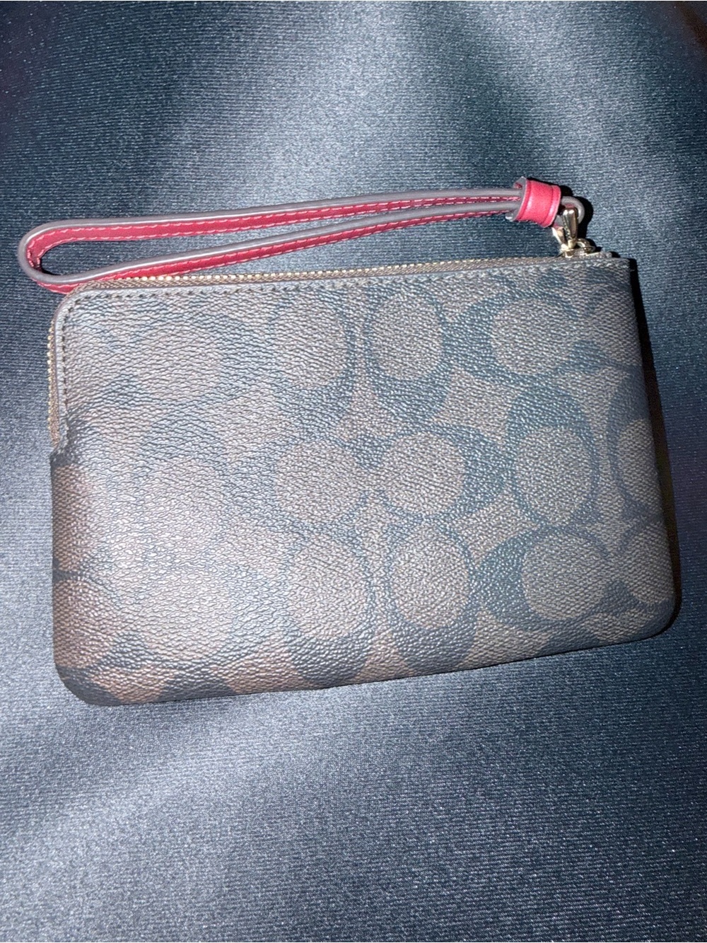 Coach Brown Signature Canvas Wristlet with Pink Center Stripe - Picture 2 of 5